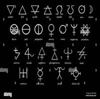 Alchemy symbols in white on black background. Black and white alchemy symbol  set. Symbols of nature and creation Stock Photo - Alamy